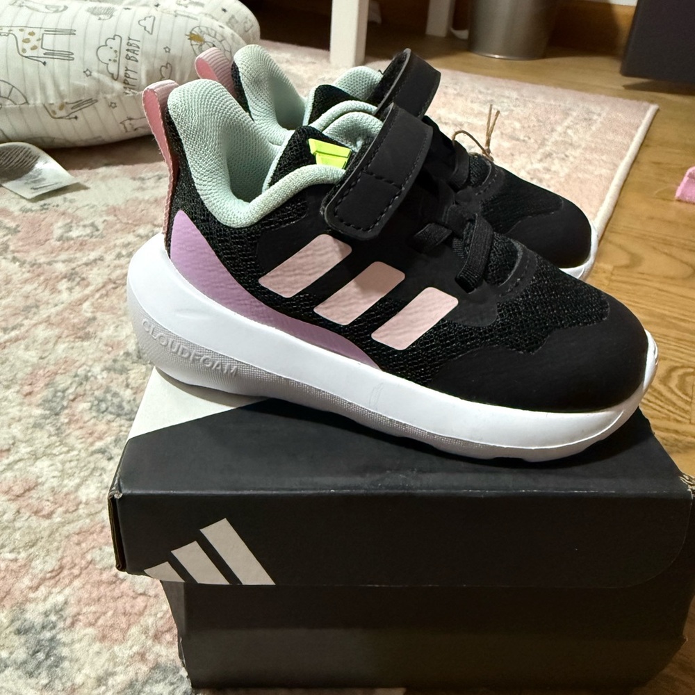 Adidas Kids Black and Light Pink Sneakers